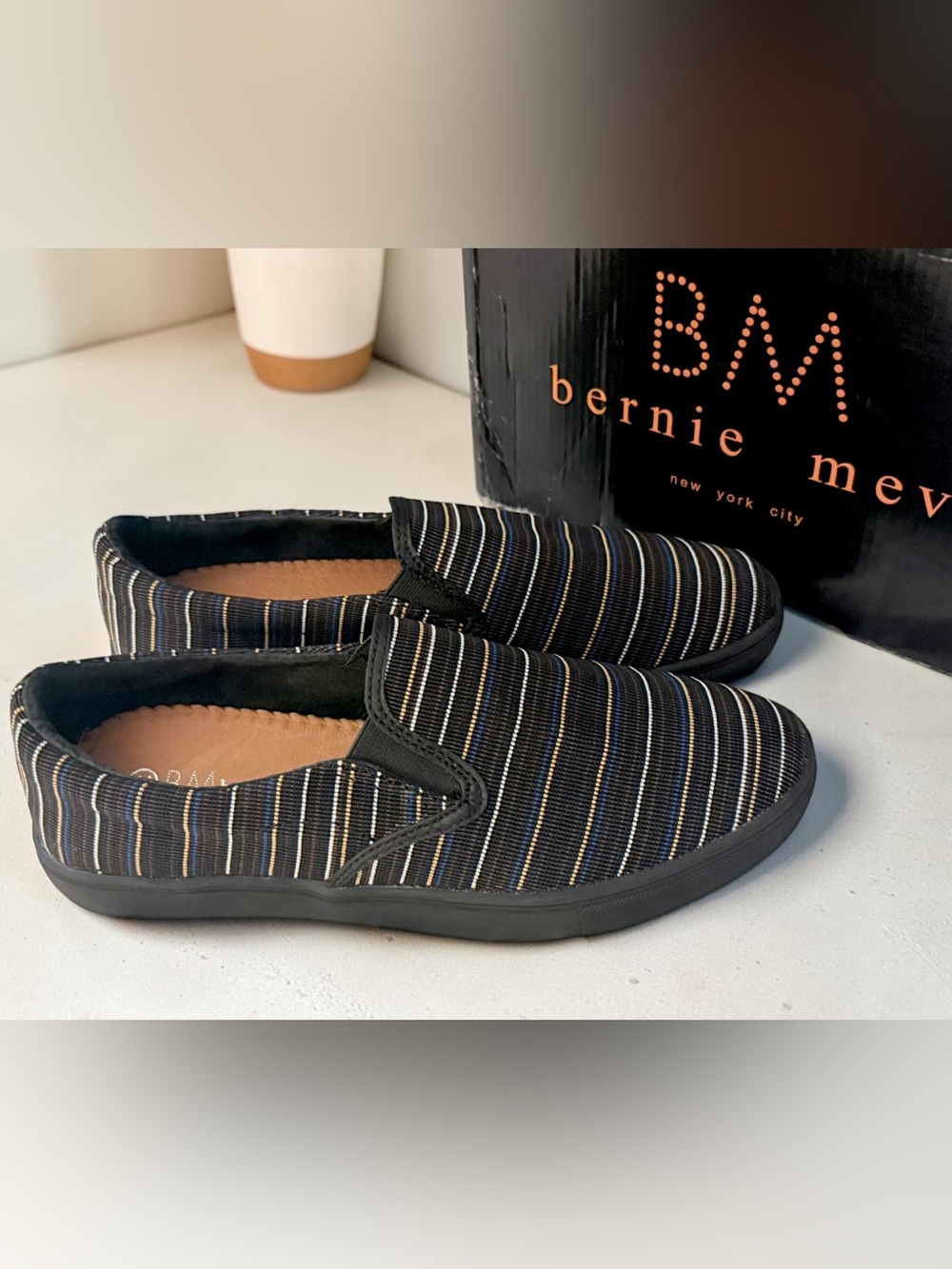 Bernie Mev Verona Black Multicolor Striped Slip-On Comfort Loafers